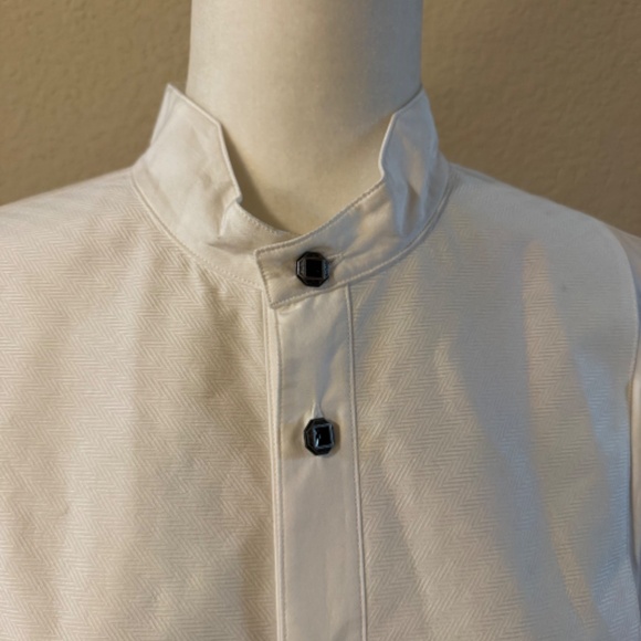 Stubbs Wester Wear White Herringbone Banded Collar French Cuffs SZ L Shirt - Picture 2 of 11